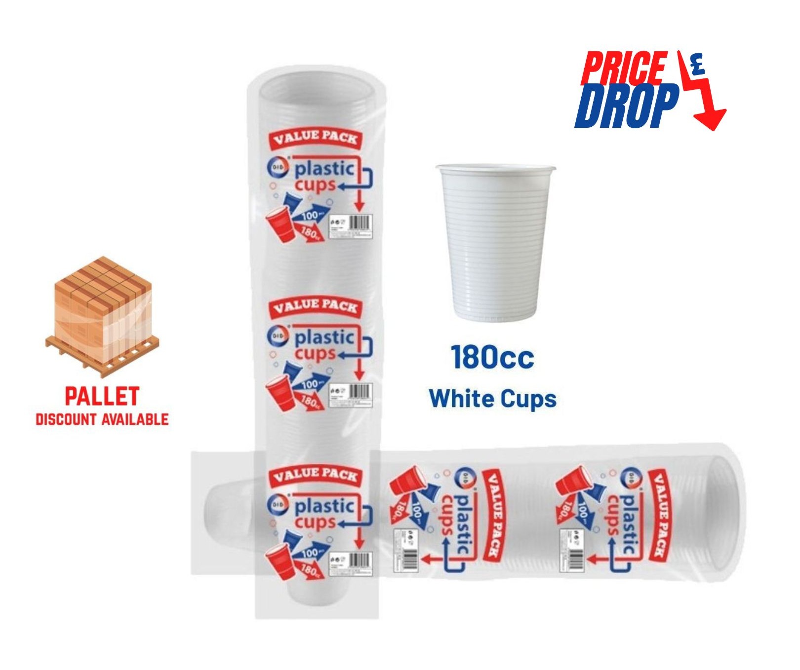 WHITE PLASTIC CUPS 180CC